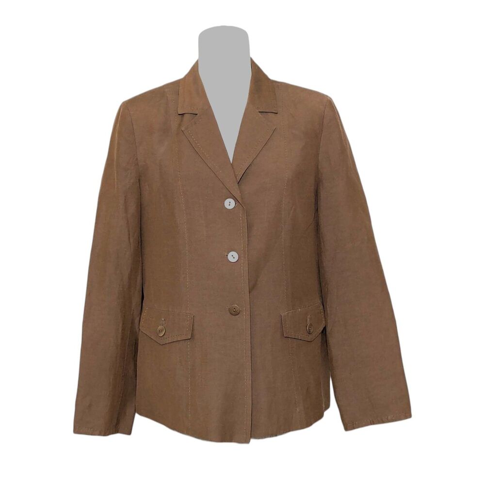 Pendleton Sz 12 Women's Brown Blazer Silk Linen Lined Preppy Office Career